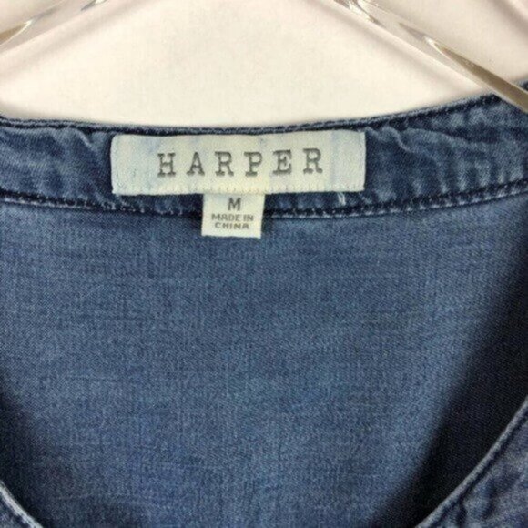 Harper Chambray Long Sleeve Tie Blue Shirt Size Medium - Picture 5 of 8